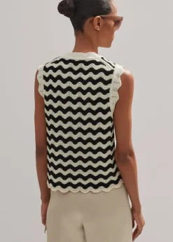 Cotton Scallop Stripe Boxy Knit Vest