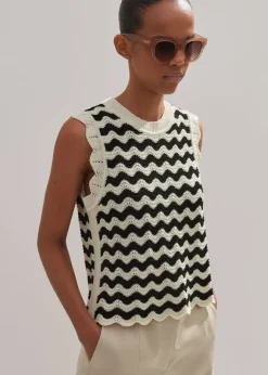Cotton Scallop Stripe Boxy Knit Vest