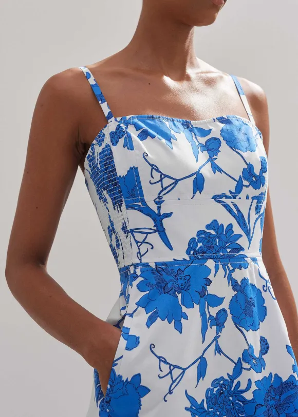 Cotton Scribbled Flower Print Maxi Dress