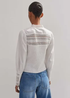 Cotton Shirred Lace Trim Top