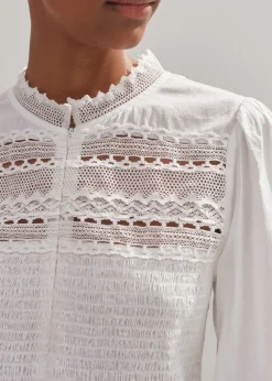 Cotton Shirred Lace Trim Top