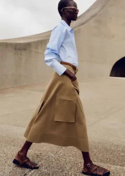 Cotton Utility Midi Skirt