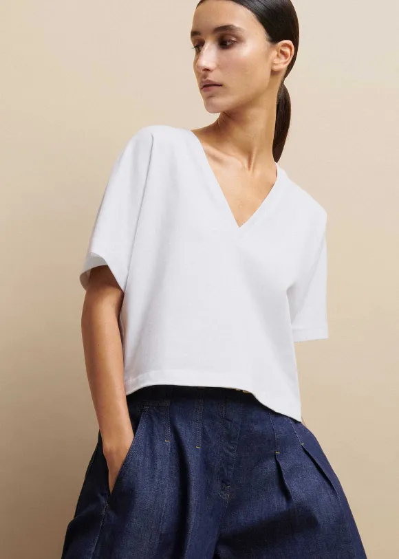 Cotton V-Neck Oversized Crop Tee