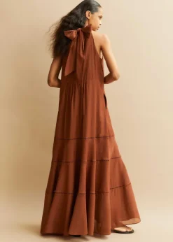 Cotton Voile Halterneck Full-Length Dress