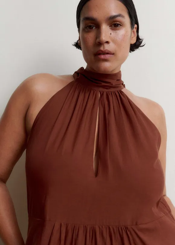 Cotton Voile Halterneck Full-Length Dress