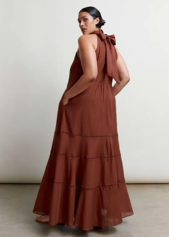 Cotton Voile Halterneck Full-Length Dress