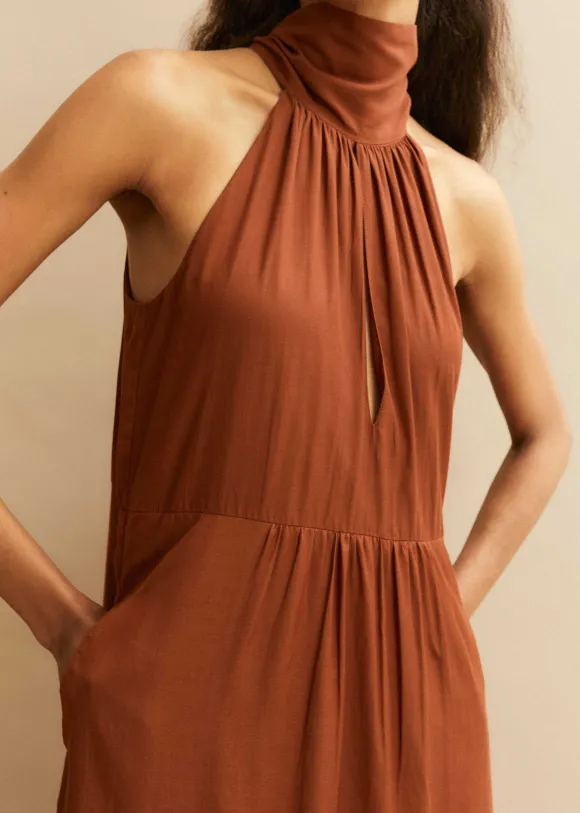 Cotton Voile Halterneck Full-Length Dress