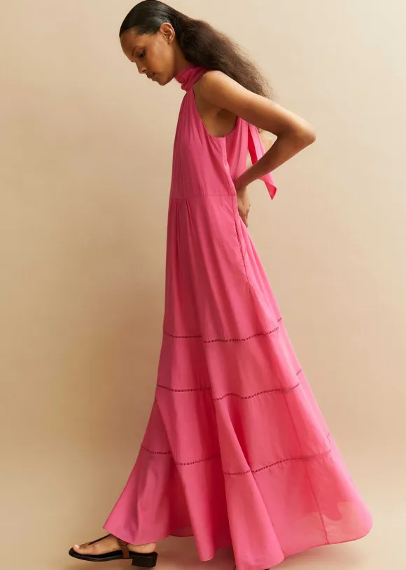 Cotton Voile Halterneck Full-Length Dress