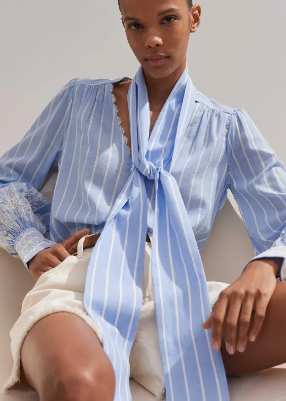Cotton Voile Lace Embroidered Top + Tie