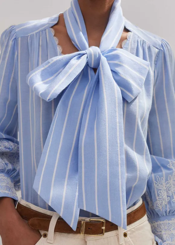 Cotton Voile Lace Embroidered Top + Tie