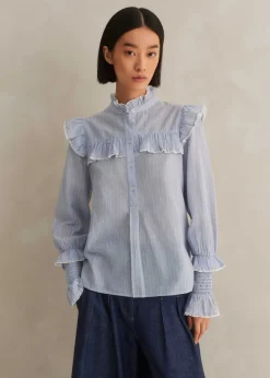 Cotton Voile Stripe Long Sleeve Top