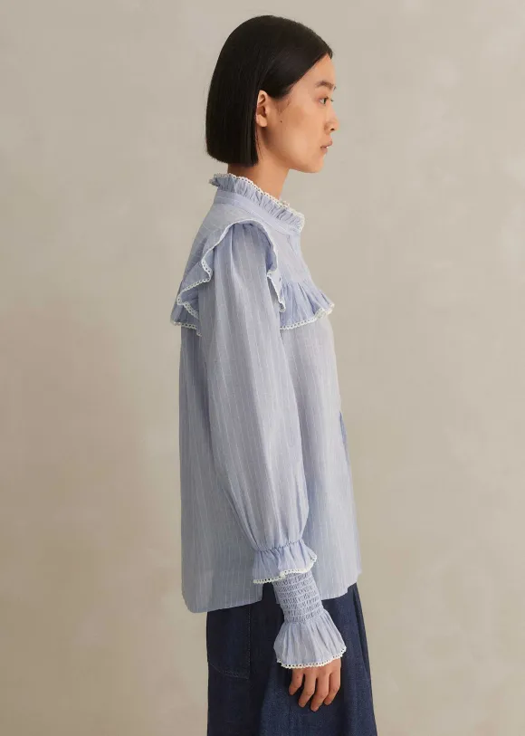 Cotton Voile Stripe Long Sleeve Top