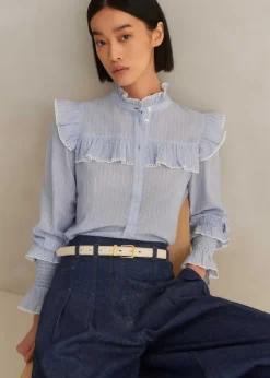 Cotton Voile Stripe Long Sleeve Top