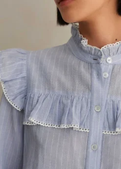 Cotton Voile Stripe Long Sleeve Top