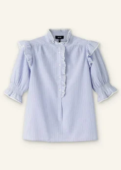 Cotton Voile Stripe Short Sleeve Top