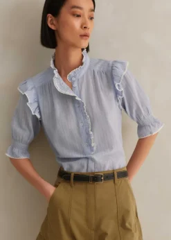 Cotton Voile Stripe Short Sleeve Top
