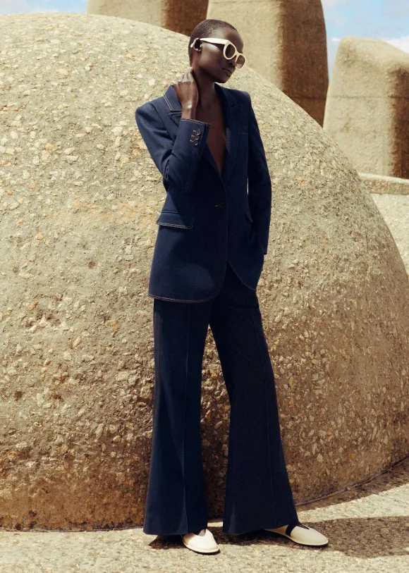 Cotton-Blend Denim Kick-Flare Trouser Suit