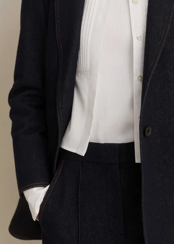 Cotton-Blend Denim Straight Crop Trouser Suit
