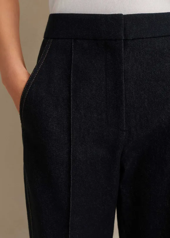Cotton-Blend Denim Straight Crop Trouser