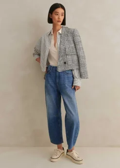 Cotton-Blend Fringe Trim Crop Jacket