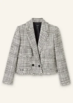 Cotton-Blend Fringe Trim Crop Jacket