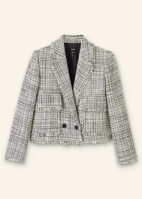 Cotton-Blend Fringe Trim Crop Jacket