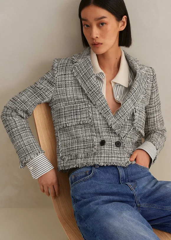 Cotton-Blend Fringe Trim Crop Jacket