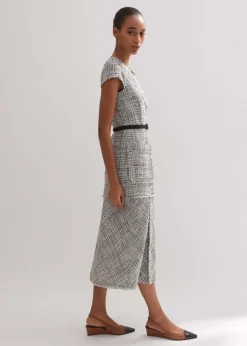 Cotton-Blend Fringe Trim Midi Dress