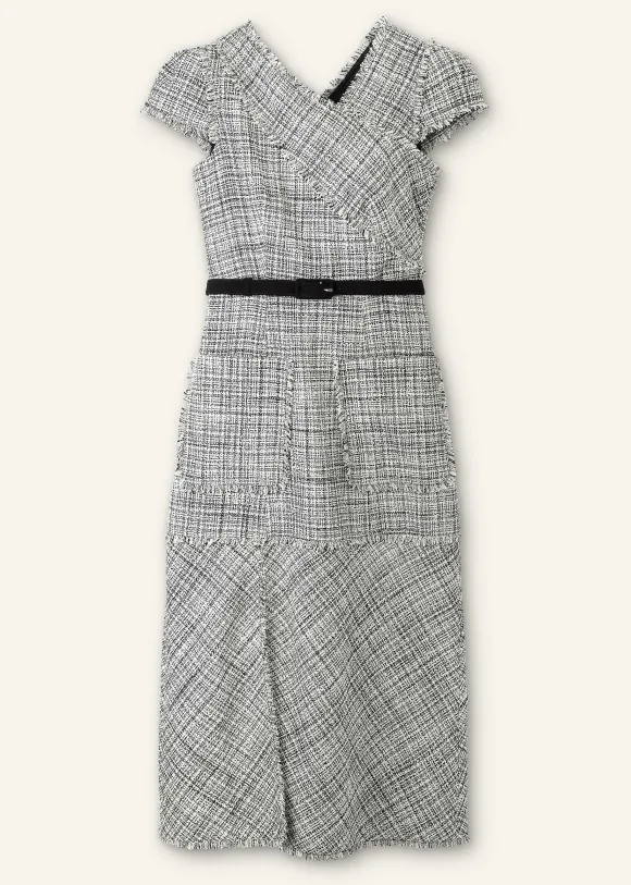 Cotton-Blend Fringe Trim Midi Dress