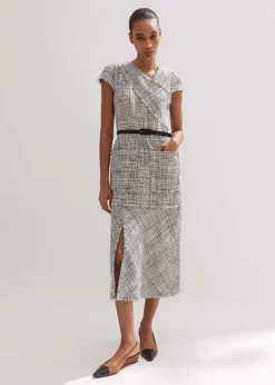 Cotton-Blend Fringe Trim Midi Dress