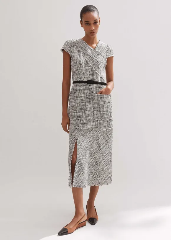 Cotton-Blend Fringe Trim Midi Dress