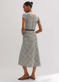 Cotton-Blend Fringe Trim Midi Dress