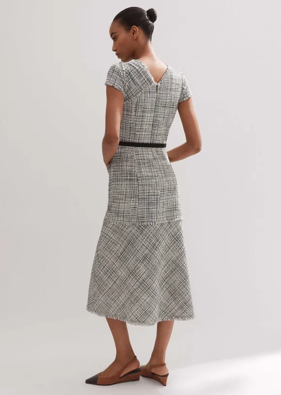 Cotton-Blend Fringe Trim Midi Dress