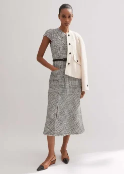 Cotton-Blend Fringe Trim Midi Dress