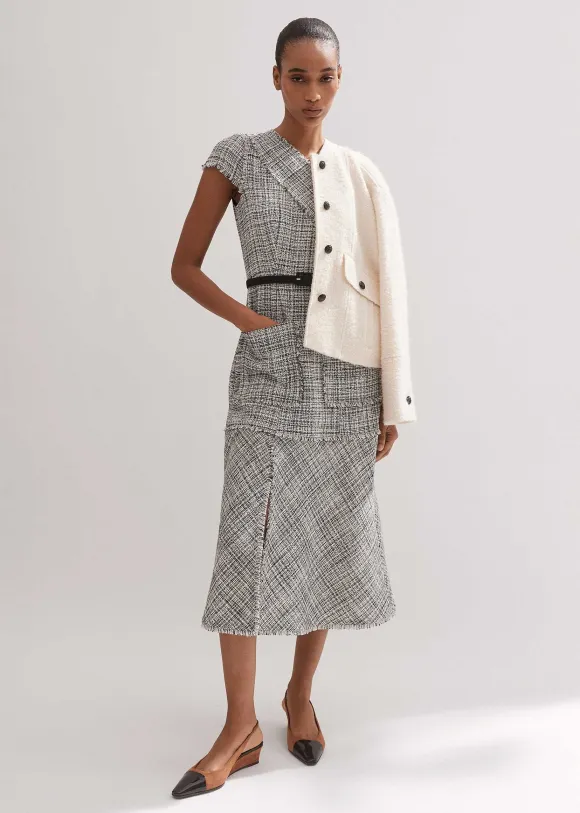 Cotton-Blend Fringe Trim Midi Dress