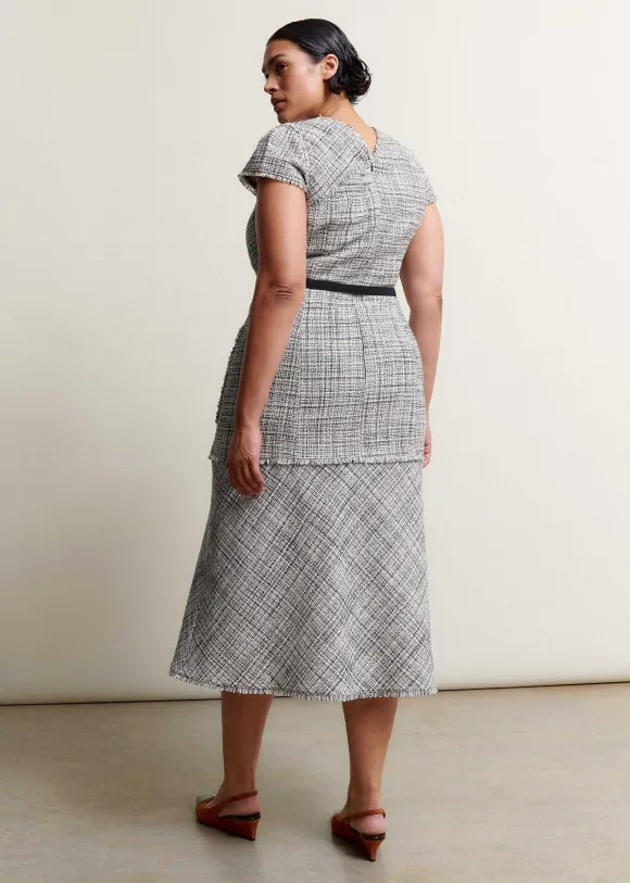 Cotton-Blend Fringe Trim Midi Dress