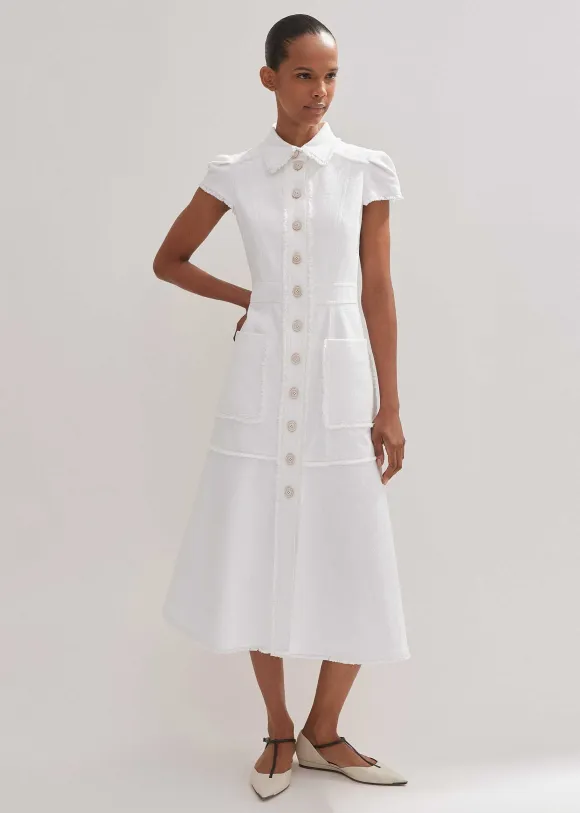 Cotton-Blend Fringed Midi Dress
