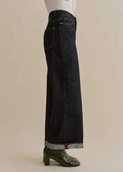 Crease Front Turn Up Wide-Leg Jean