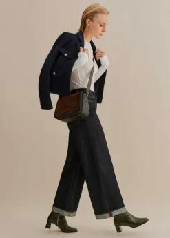 Crease Front Turn Up Wide-Leg Jean