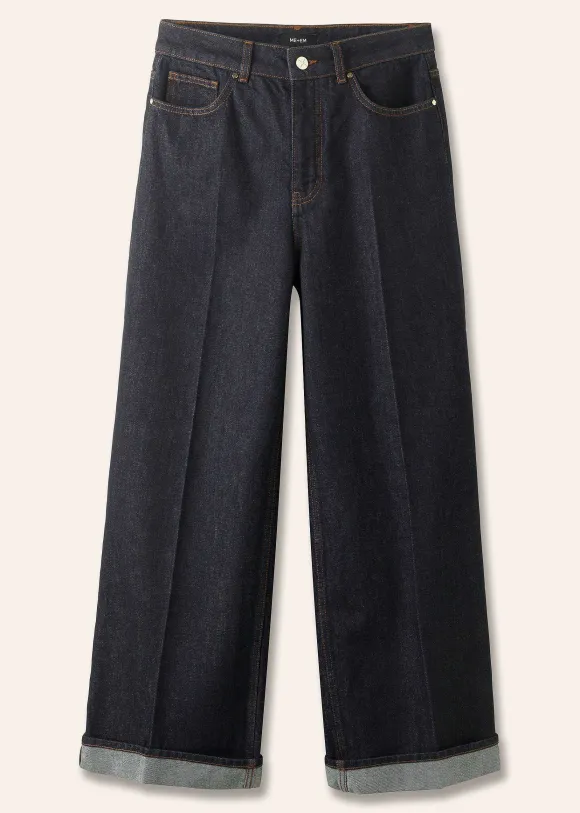 Crease Front Turn Up Wide-Leg Jean