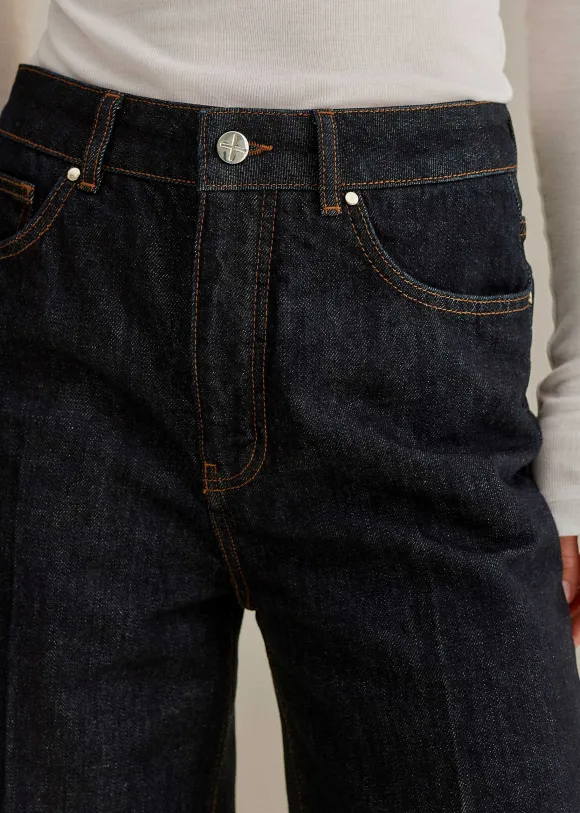 Crease Front Turn Up Wide-Leg Jean