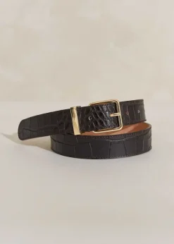 Croc-Embossed Leather Belt
