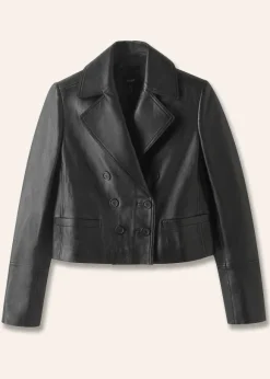 Cropped Leather Military Jacket