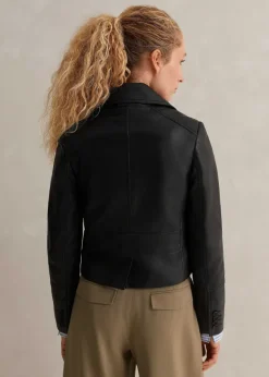 Cropped Leather Military Jacket