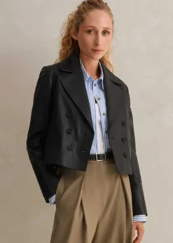 Cropped Leather Military Jacket