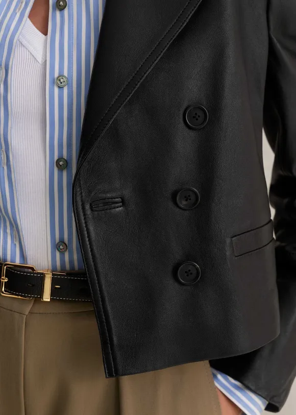 Cropped Leather Military Jacket