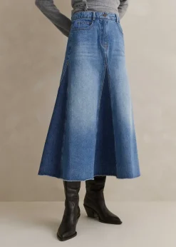 Denim Insert Midi Skirt