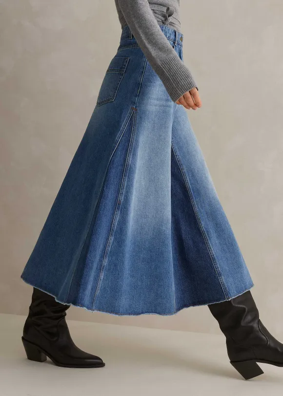 Denim Insert Midi Skirt