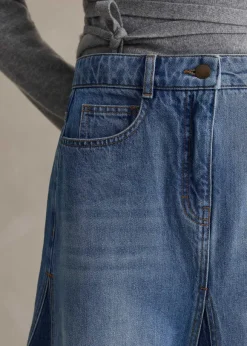 Denim Insert Midi Skirt