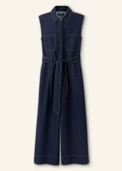 Denim Wide-Leg Crop Jumpsuit